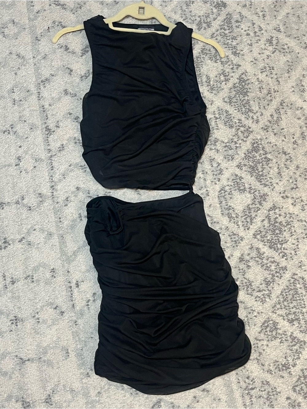 PrettyLittleThing Black Ruched Two-Piece Skirt Set